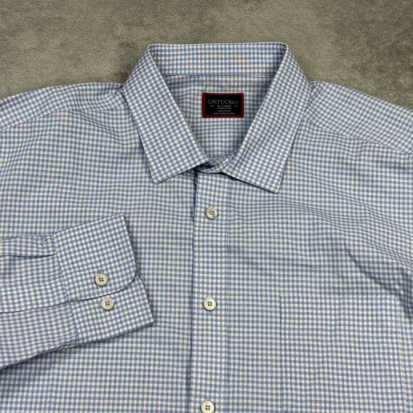 UNTUCKit Wrinkle Free Mens Gingham Check Blue Long Sleeve Button Up Shirt XL - Picture 1 of 7